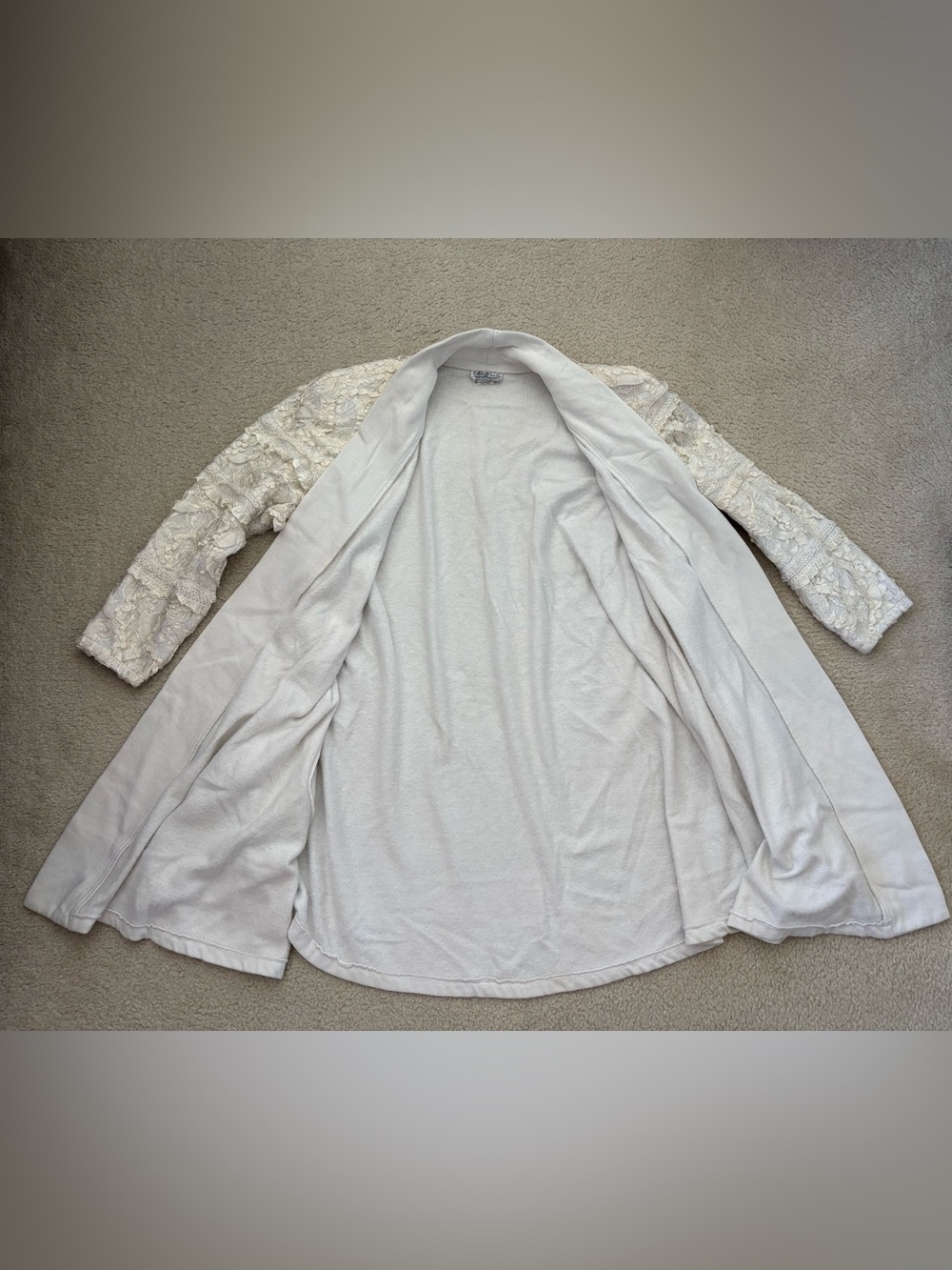 Vintage Sachi New York Lace Sleeve Cardigan Jacket White Fleece OS Victorian - Picture 5 of 7